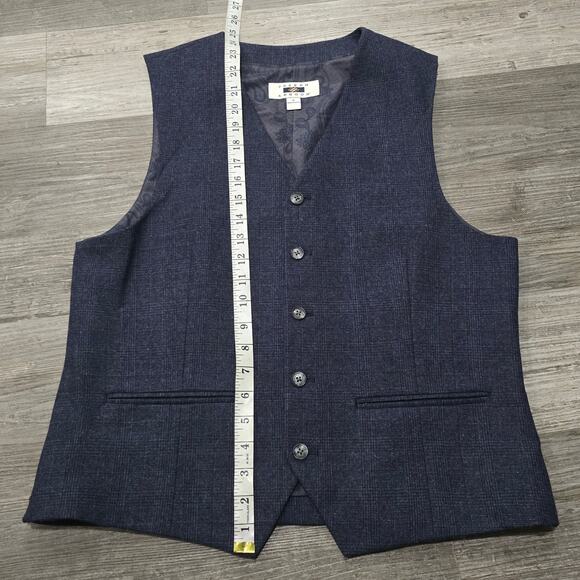 Joseph Abboud Blue Herringbone Wool Button Up Pocketed Suit Dress Vest - Picture 6 of 7